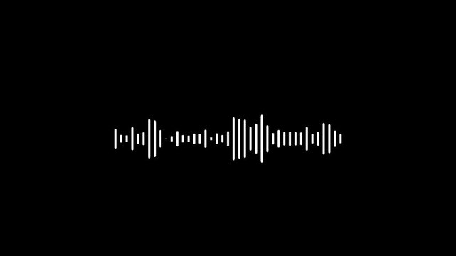 Sound wave animation isolated on black background. Audio waveform with frequency animated lines. Abstract sound wave background. Digital interface element. Seamless loop