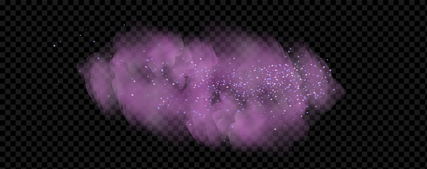 Pink powder dust with glittering shimmering swirls, shiny glitter design. Magical motion, sparkling lines on a black background.