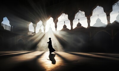 A mesmerizing silhouette of a Sufi dervish performing a traditional whirling dance, embodying spiritual grace and devotion.Generated image