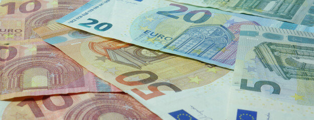 Background of several euro bills.
