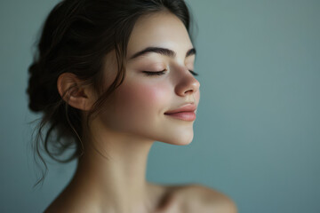 Fototapeta premium A close up of a girl's face with her eyes closed