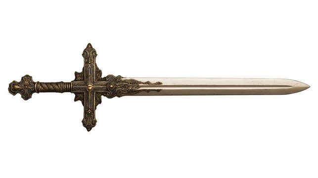 mediaeval sword with cross isolated on white background
