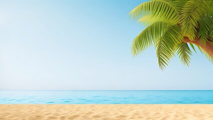 Beach with palm trees, ocean view, summer 3D background