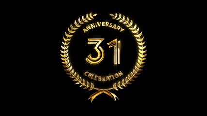 31st Anniversary Celebration. Happy 31 Years Anniversary Animation in Gold Color on the Transparent Background, Alpha Channel. Great for greetings, celebrations, events, and gifts.