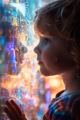 Child with a holographic pet, pixel pal, virtual friend