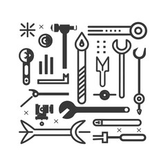 Abstract Composition of Various Tools and Geometric Shapes