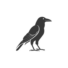 A Black Crow Silhouette Facing Right, in Profile