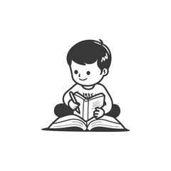 A Boy Sitting And Reading A Book