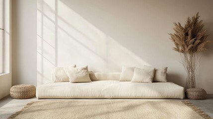 Minimalist Living Room with Beige Sofa and Pampas Grass