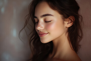 Naklejka premium A close up of a girl's face with her eyes closed
