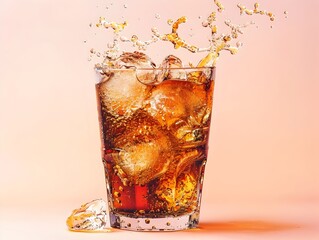 Energetic Splash of Fizzy Soda Beverage in a Transparent Glass