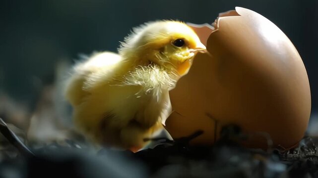 newly born chicken form an egg close up 