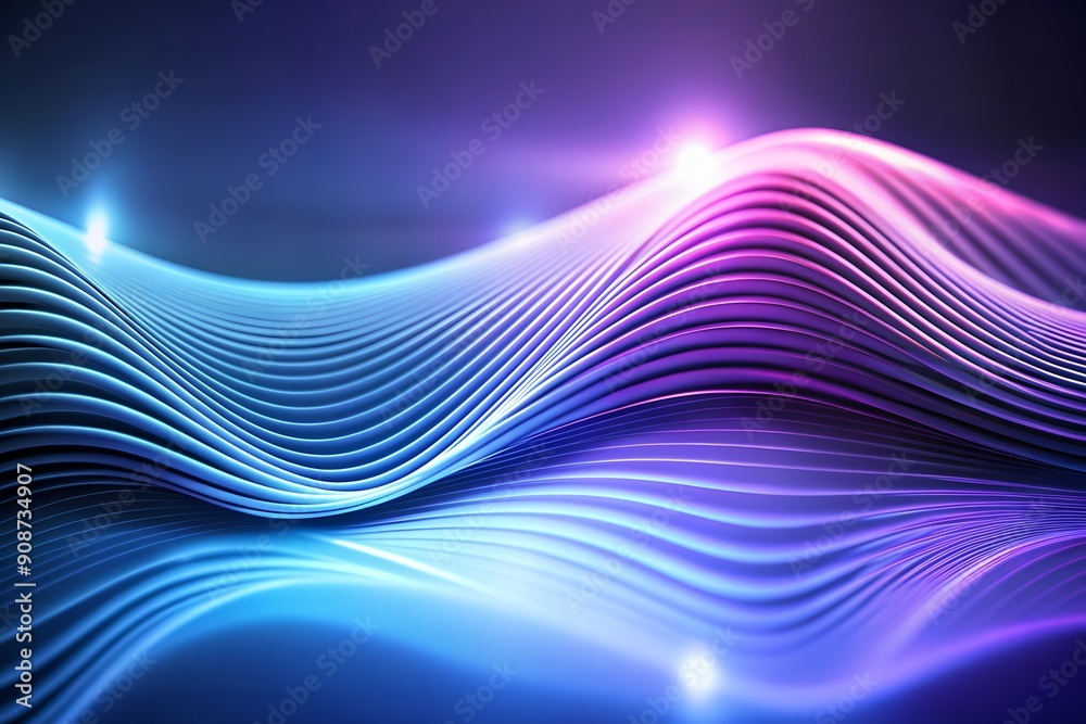 Poster blue purple wave line light gradient dark background. digital backdrop of enormous data and abstract