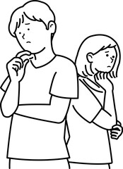 考える、悩む、モヤモヤする医者と看護師のイラスト　線画のみ