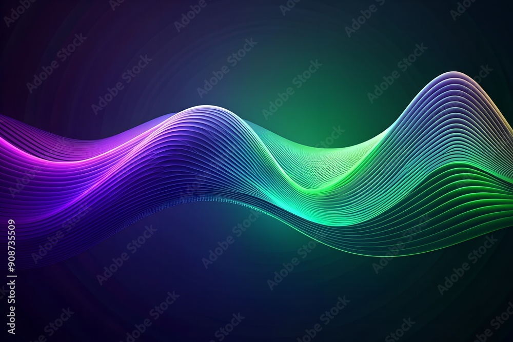 Poster blue purple wave line light gradient dark background. digital backdrop of enormous data and abstract