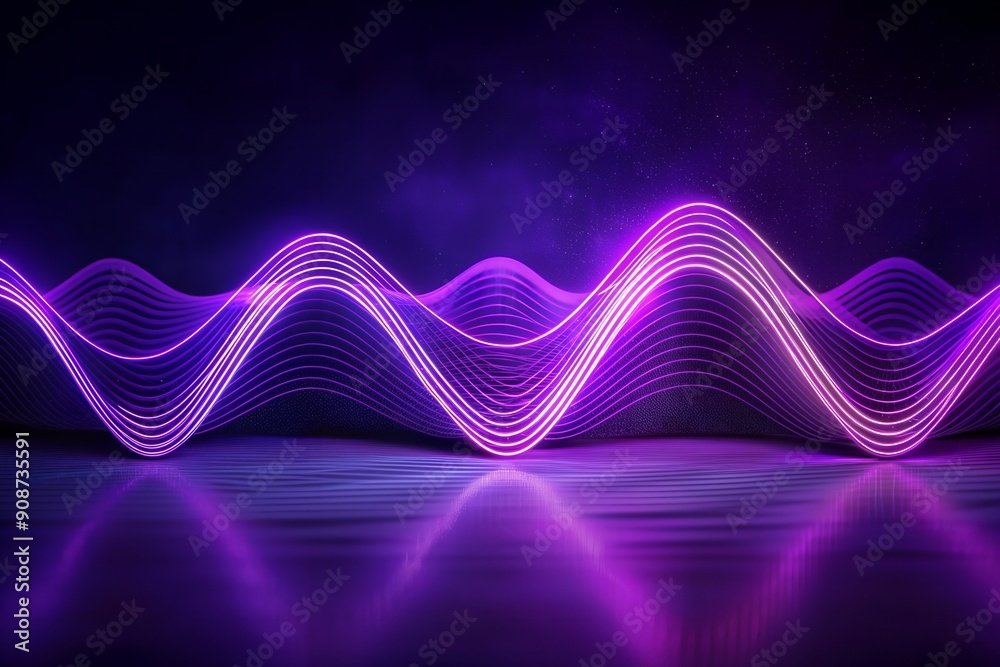 Poster Blue purple wave line light gradient dark background. Digital backdrop of enormous data and abstract technologies. dynamic rendering