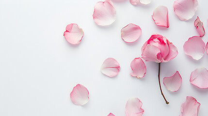 Pale pink flower petals and bud on white background.