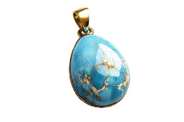 Elegant turquoise pendant with gold veins, isolated on transparent background. Perfect for jewelry showcases and product advertisements.