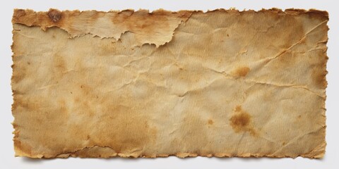 Fototapeta premium Vintage worn-out paper texture with ripped edges, wrinkles, and subtle water stains, evoking a sense of aged nostalgia and forgotten memories.