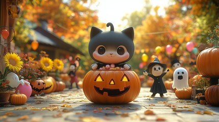 Naklejka premium Whimsical Halloween with cute ghoulish touches