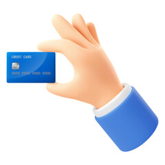 Hand hold credit card. Plastic debit card in hand. 3D realistic icon.  Paying online using bank card, nfc payment concept. Vector illustration