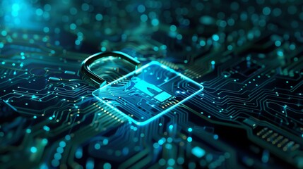 A padlock on a circuit board, representing digital security.