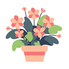 Cute flower in pot vector illustration, pink red garden flowers in flower pot clipart image, flower bouquet vector art
