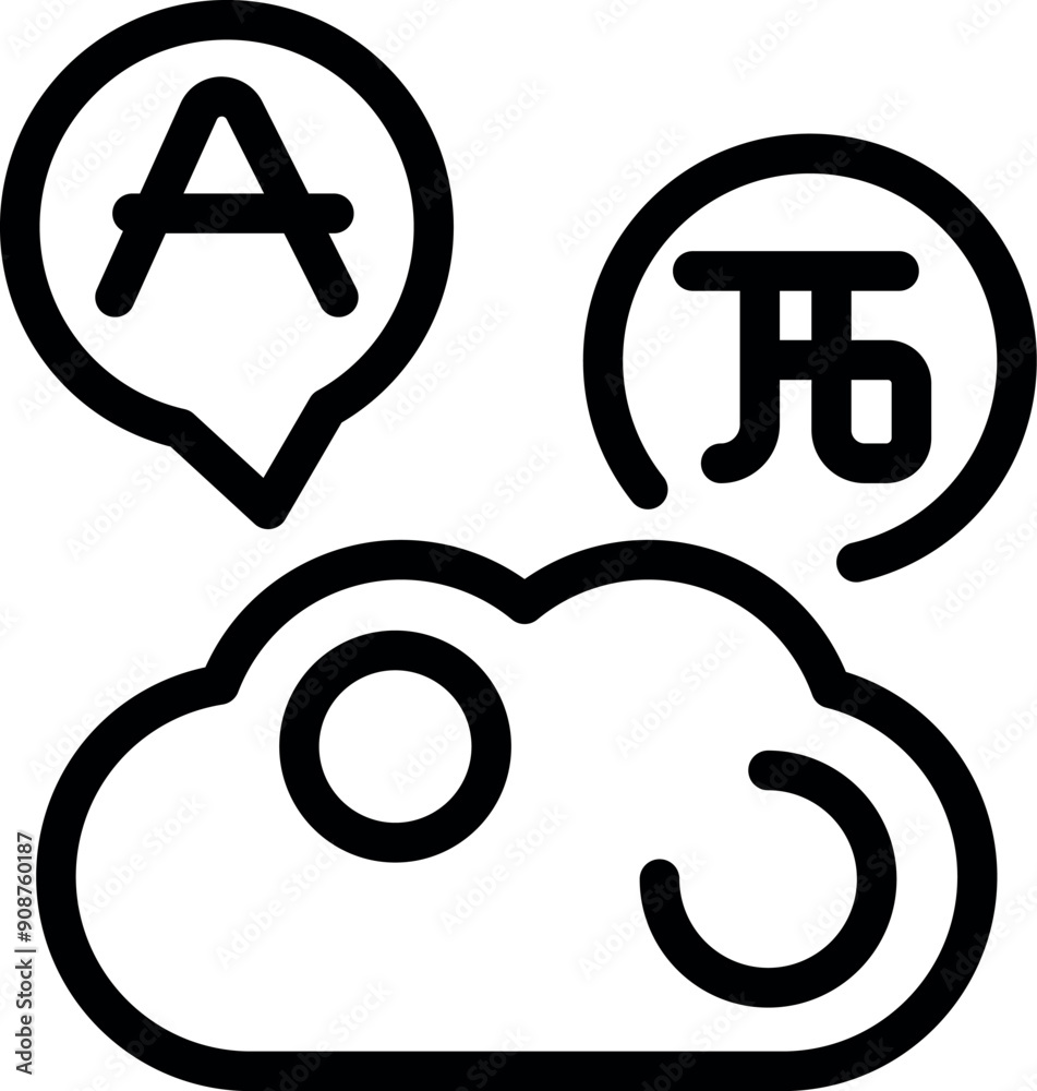 Poster simple bold outline icon representing the concept of cloud computing connecting people speaking diff