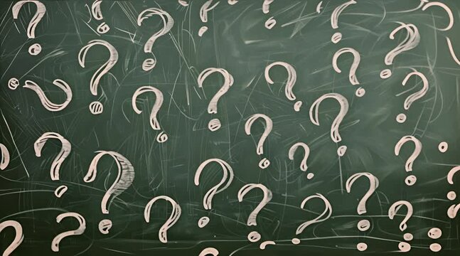 Green background with question mark drawings. Abstract wallpaper.