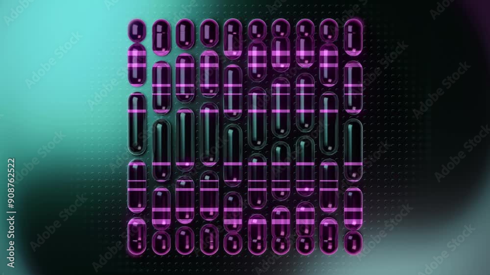 Aufkleber 3d rendering loop animation of a group of dark glossy capsules 4K