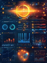 Obraz premium Futuristic Digital Transformation Data Analytics Dashboard for Small Business Growth and Productivity