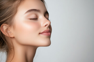Naklejka premium A close up of a girl's face with her eyes closed