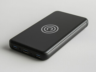 A black cell phone with a white circle on it