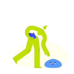 Vector illustration of a woman, collection abstract emotions. Boredom, weariness and tiredness. Standing female character and negative emotion. Mental health and emotional intelligence concept.