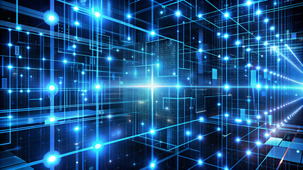 Obraz premium High-tech digital grid with pulsating lights. Abstract background