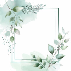 Fototapeta premium abstract ombre bohemian design earthy tones green leaves elegant illustration rectangle frame, clean white background 