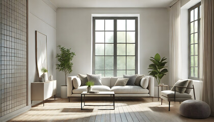 Fototapeta premium Bright and Airy Modern Living Room with Minimalist Decor
