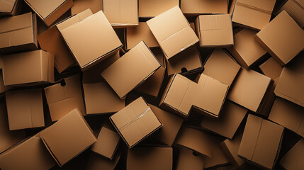 top view of many returned online order cardboard boxes concept of returning parcel