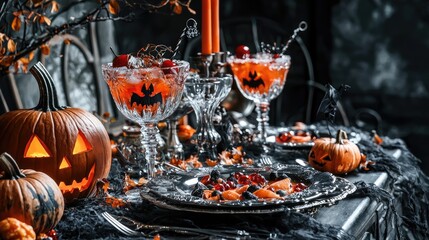 Halloween cocktail on the table. Selective focus
