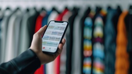 Closeup view of a modern mobile shopping app interface showcasing a responsive and intuitive design with easy navigation depth of field and various retail features like products categories