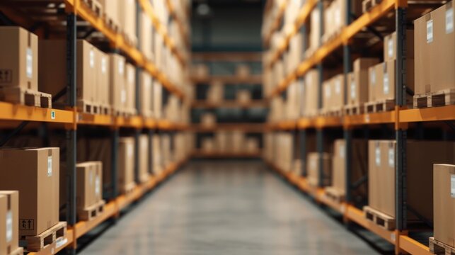 Real time inventory updates and dynamic visual displays in a commercial warehouse setting showcasing the depth of field and organization of the storage facility  The image represents the efficiency