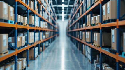 Fototapeta premium Automated warehouse management system featuring real time inventory tracking streamlined order fulfillment and optimized storage and distribution processes for efficient supply chain