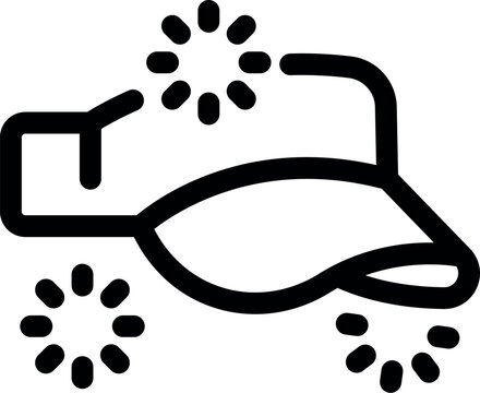 Black and white icon of a baseball cap shining with glowing round shapes around, perfect for representing a new idea