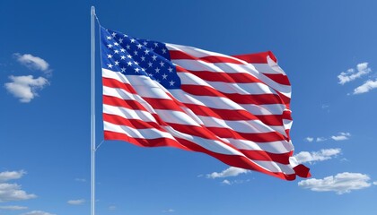 Obraz premium A vibrant American flag waving majestically against a clear blue sky, symbolizing freedom and national pride.
