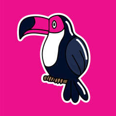bright juicy illustration toucan bird 2d in cartoon style on a colorful bright background