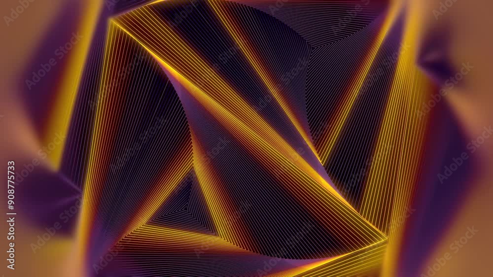 Aufkleber Running waves on a pattern of dark purple triangles. 3d rendering loop animation