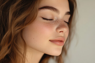 Fototapeta premium A close up of a girl's face with her eyes closed