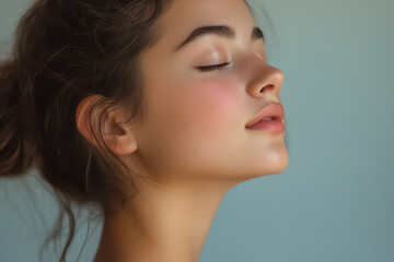Fototapeta premium A close up of a girl's face with her eyes closed