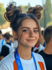 Fototapeta premium A phone photo of an attractive young woman at the Fener election.