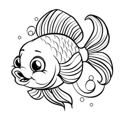 Adorable Fish Coloring Page Illustration for Kids with Detailed Underwater Scene 